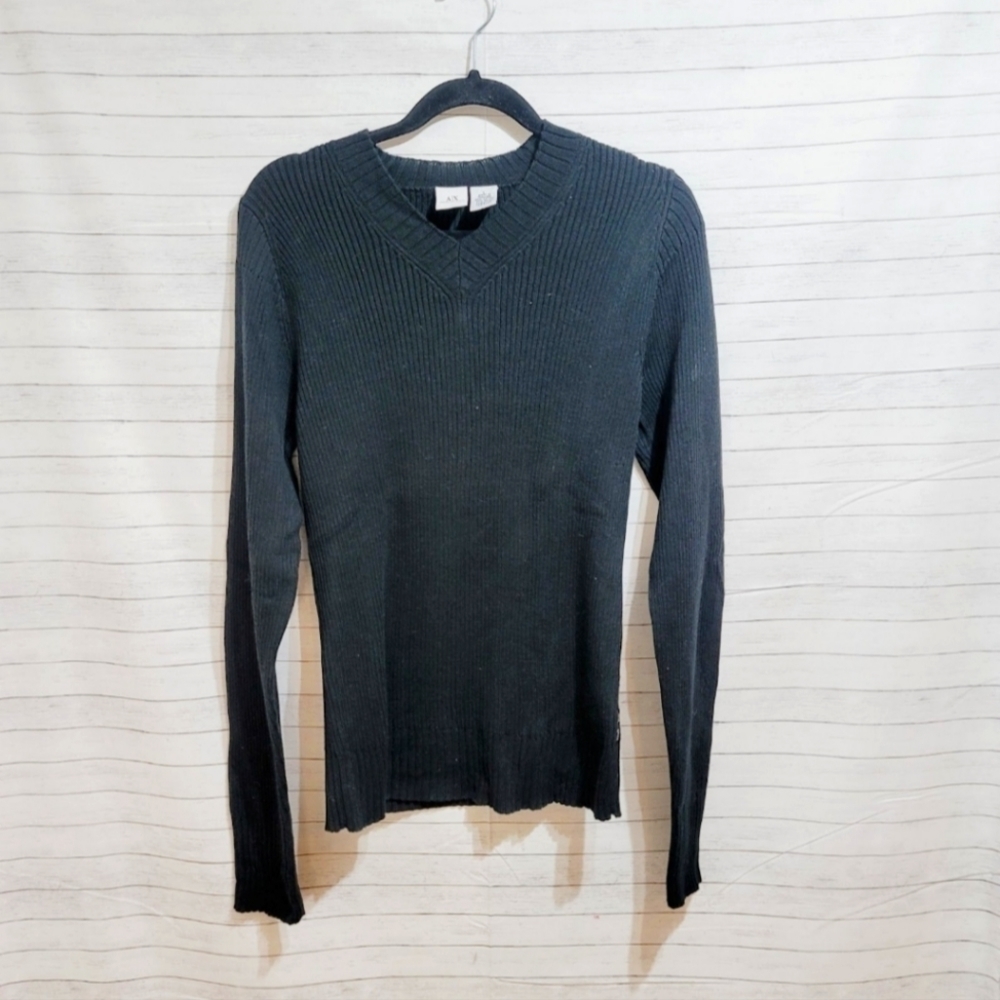 ARMANI EXCHANGE BLACK RIBBED FITTED SWEATER, SZ LARGE